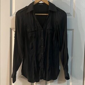 Express Silk-Wash Slate Grey/Black Women's Button-Down Shirt